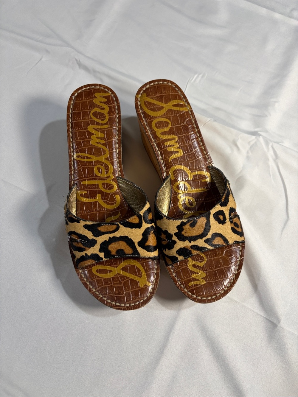 Sam Edelman Leopard Slide Sandals in Brown and Tan